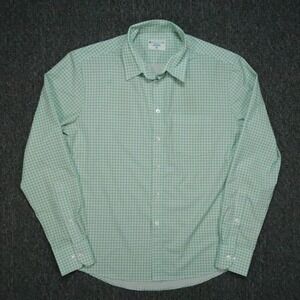 &Collar Shirt Mens Medium Green White Gingham Performance Long Sleeve‎